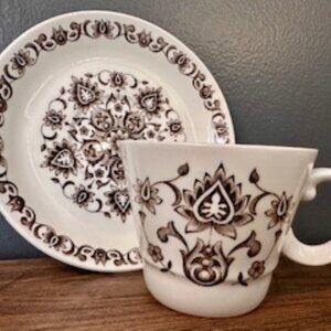 Vintage Wood & Sons Burslem England Cup and Saucer Set – Brown Floral Ironstone,